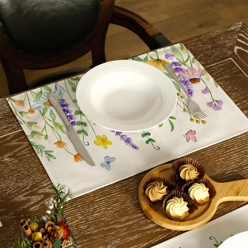 GEEORY Spring Placemats 12x18 Inch, Wildflowers Floral Seasonal Farmhouse Kitchen Dining Table Decoration for Indoor Outdoor Dinner Party DÃ©cor GP122-18 - Image 2