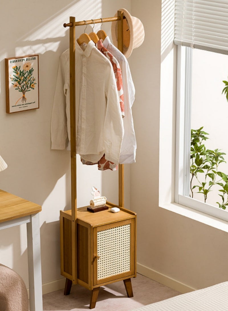 شو وو 2 في 1 حامل معاطف من الخيزران مع طاولة بجانب السرير، حامل معاطف متعدد الوظائف مع أدراج، لغرفة المعيشة وغرفة النوم - Image 1