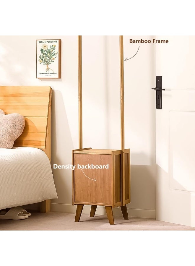 شو وو 2 في 1 حامل معاطف من الخيزران مع طاولة بجانب السرير، حامل معاطف متعدد الوظائف مع أدراج، لغرفة المعيشة وغرفة النوم - Image 4