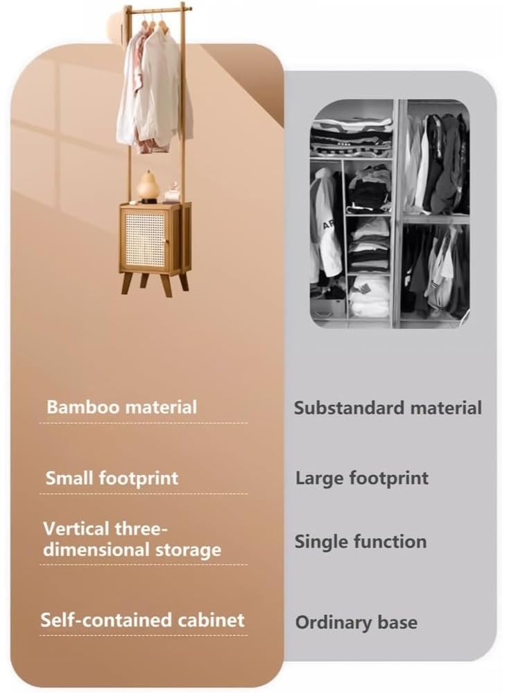 شو وو 2 في 1 حامل معاطف من الخيزران مع طاولة بجانب السرير، حامل معاطف متعدد الوظائف مع أدراج، لغرفة المعيشة وغرفة النوم - Image 2