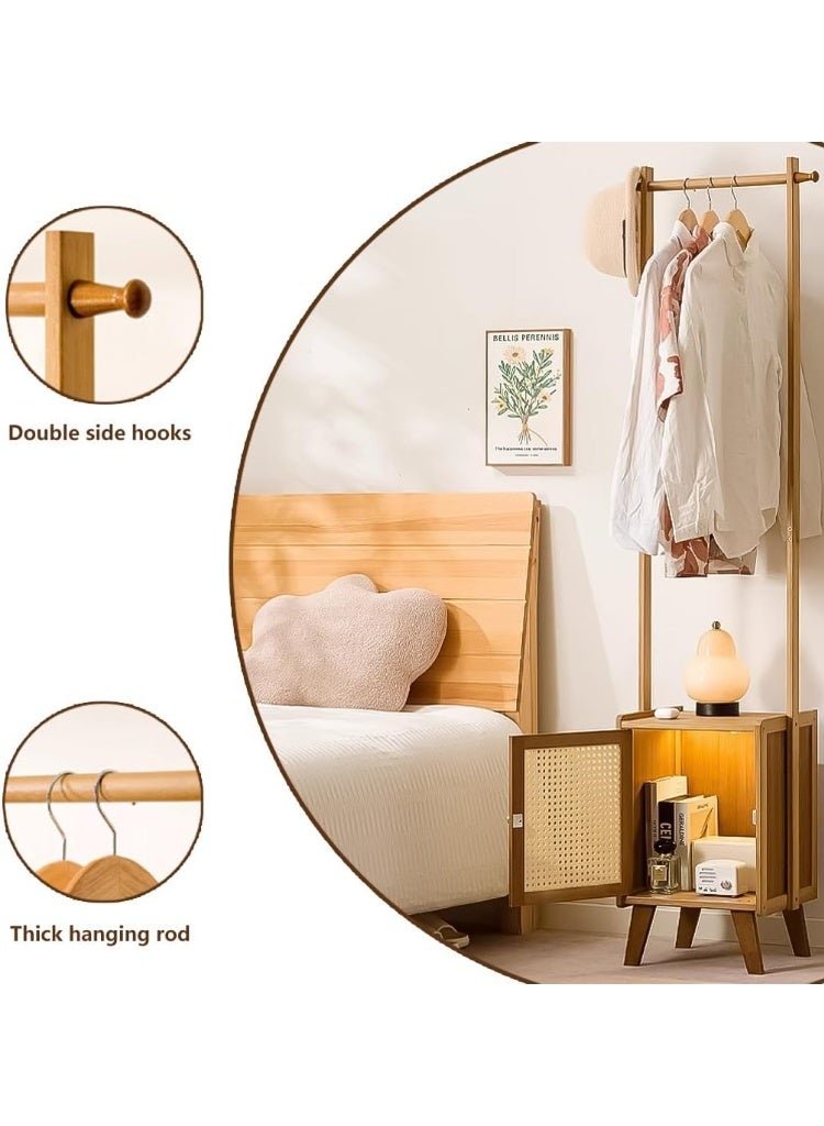 شو وو 2 في 1 حامل معاطف من الخيزران مع طاولة بجانب السرير، حامل معاطف متعدد الوظائف مع أدراج، لغرفة المعيشة وغرفة النوم - Image 3