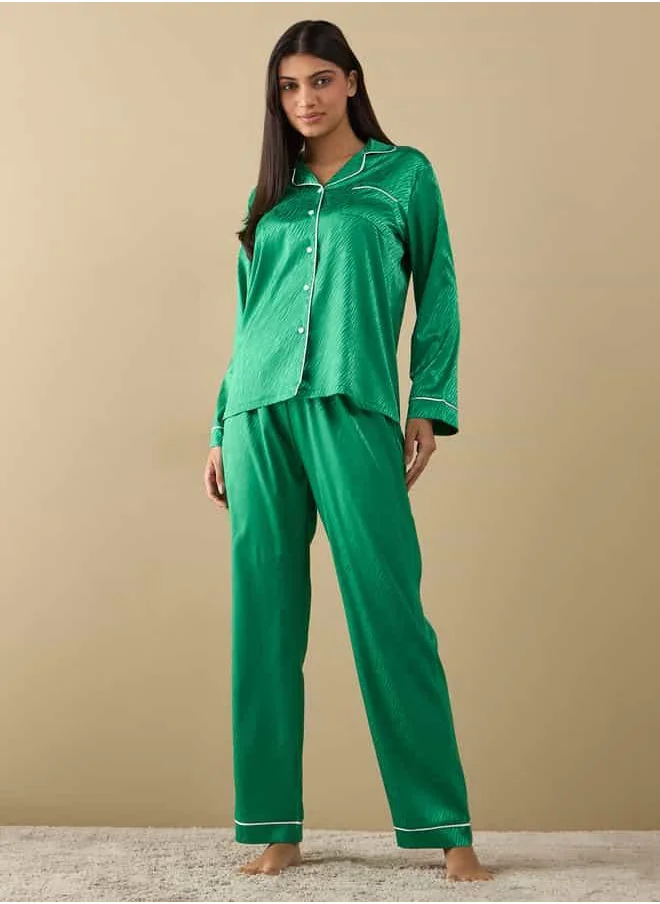 فاف All-Over Animal Print Long Sleeve Shirt and Elastciated Pyjama Set