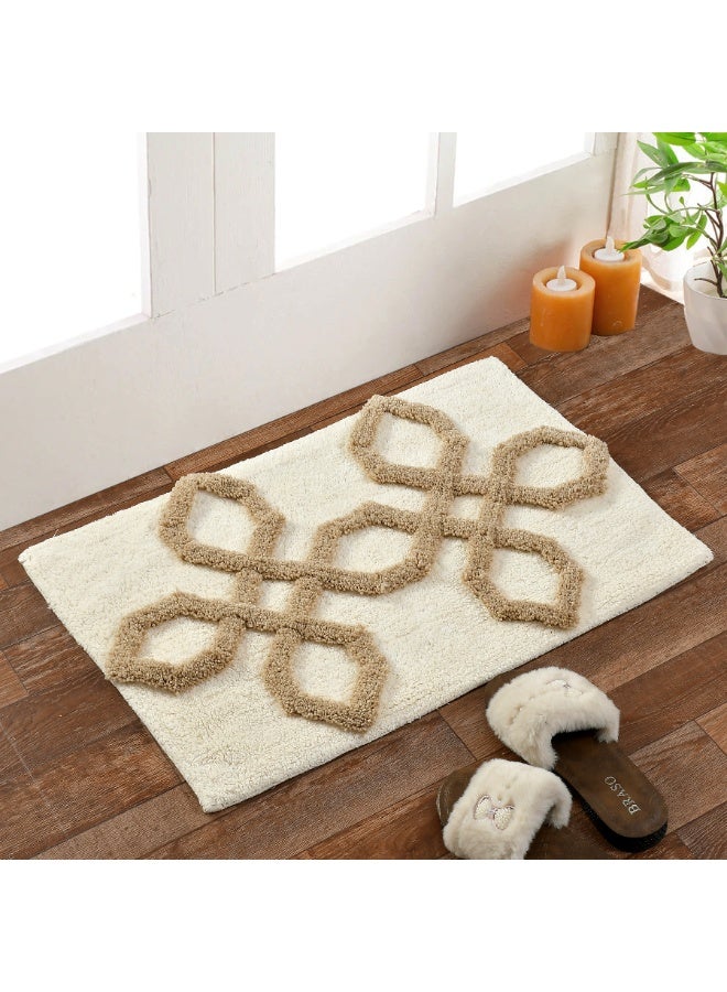 Hexagon-Pattern Textured Cotton Bath Mat with Anti-Slip - 40x60cm, Ivory - Image 3