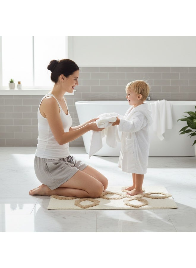 Hexagon-Pattern Textured Cotton Bath Mat with Anti-Slip - 40x60cm, Ivory - Image 2