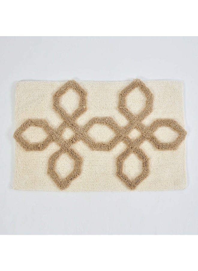 Hexagon-Pattern Textured Cotton Bath Mat with Anti-Slip - 40x60cm, Ivory - Image 4