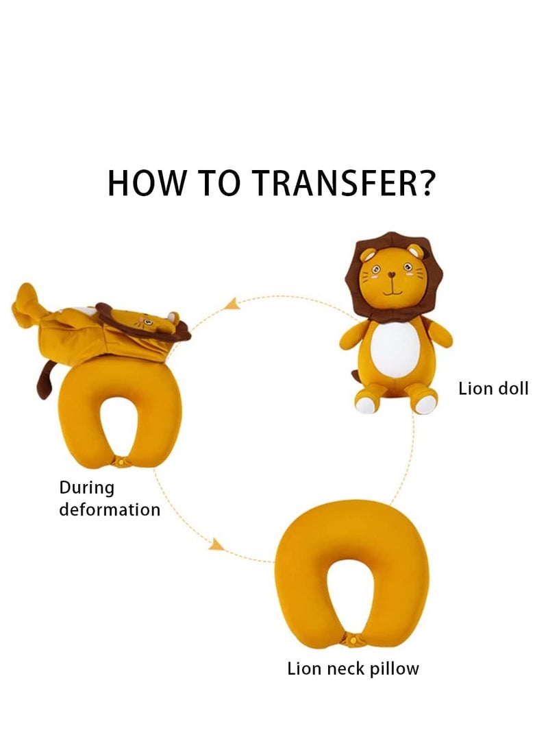 Excefore Neck Pillow for Travel Kids 2 in 1 Convertible Pillow Comfortable Neck Support Pillow or Lion Doll Cushion for Plane Cars Trains Office Flight Travel Sleeping - Image 3