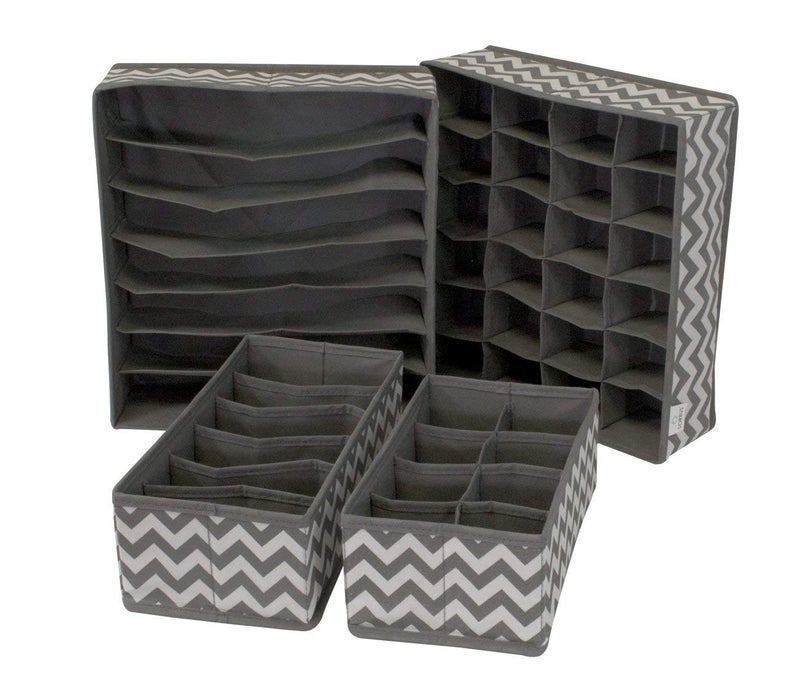 DREHOTRY DREHOTRY Sock Underwear Drawer Organizer Dividers 58 Cell Foldable Fabric Dresser Closet Organizers and Storage Bins for Clothing Baby Clothes Bra Panty Scarf Ties Grey Wave  - Image 1