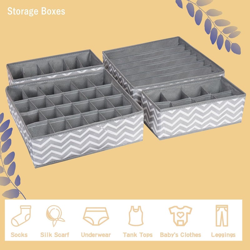 DREHOTRY DREHOTRY Sock Underwear Drawer Organizer Dividers 58 Cell Foldable Fabric Dresser Closet Organizers and Storage Bins for Clothing Baby Clothes Bra Panty Scarf Ties Grey Wave  - Image 5