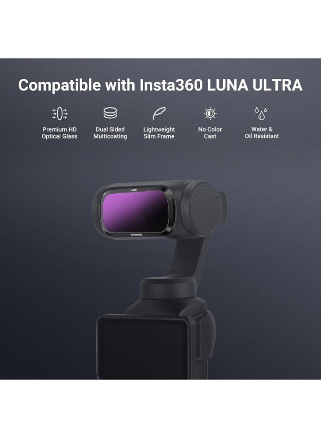 نيوير CPL + ND Filter Set Compatible with Insta360 Luna Ultra Only, Circular Polarizer Neutral Density (ND16 + ND64 + ND256) Action Camera Polarizing Lens Filter Photography Accessories Kit, FL-L04 - Image 2