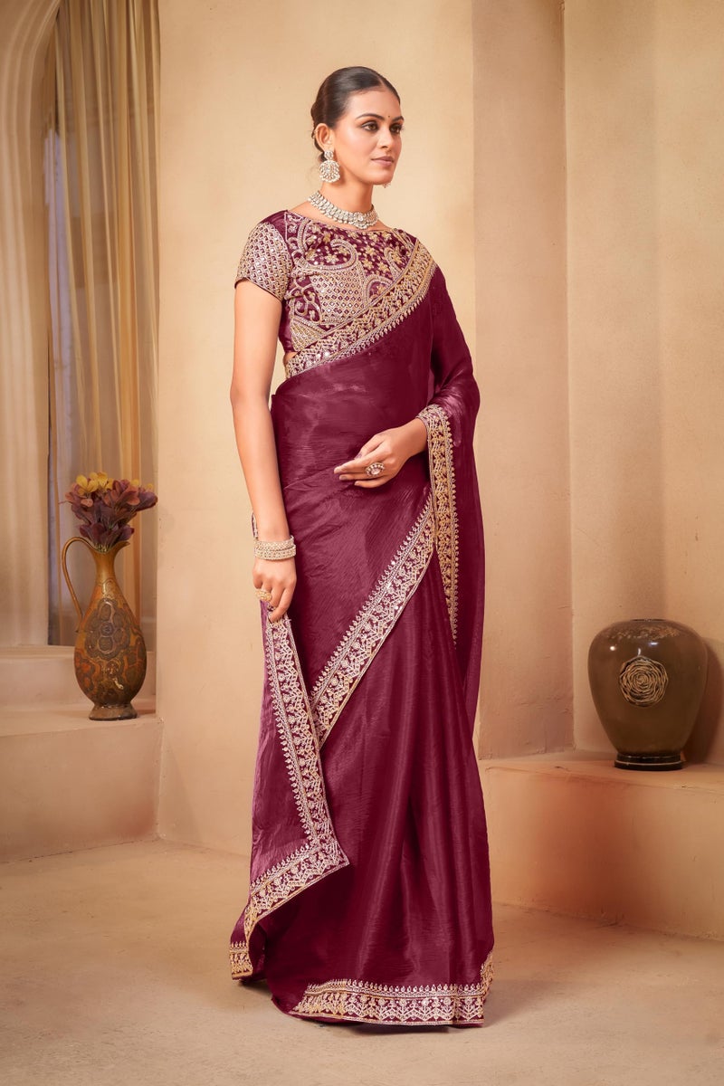 Glory Sarees Women’s Satin Silk Embroidery Work Saree With Blouse Piece (Ananya101_Maroon) - Image 5