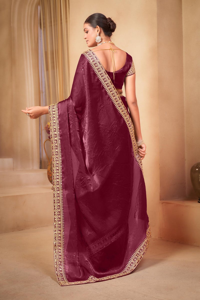 Glory Sarees Women’s Satin Silk Embroidery Work Saree With Blouse Piece (Ananya101_Maroon) - Image 4