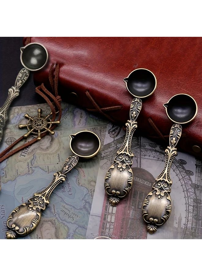 ختم الشمع البرونزي العتيقي نموذج ملعقة 01 ختم معدني قديم بتصميم زهري - Image 2