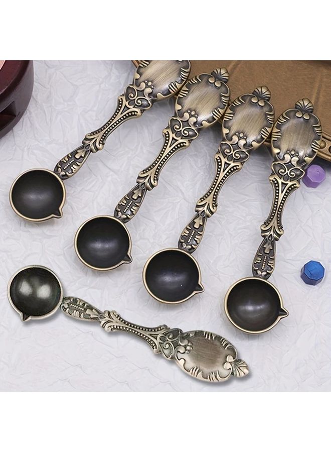 ختم الشمع البرونزي العتيقي نموذج ملعقة 01 ختم معدني قديم بتصميم زهري - Image 1