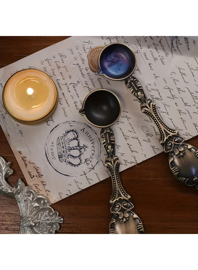 ختم الشمع البرونزي العتيقي نموذج ملعقة 01 ختم معدني قديم بتصميم زهري - Image 5