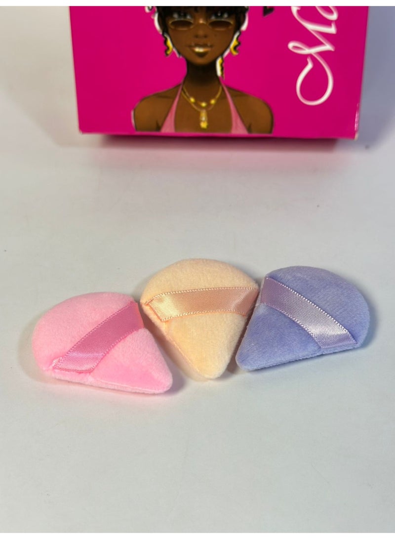 إسفنجة بودرة صغيرة مثلثة الشكل، 3 قطع - متعددة الألوان، إسفنجة تجميلية، أحمر خدود، كريم أساس، منظف - Image 2