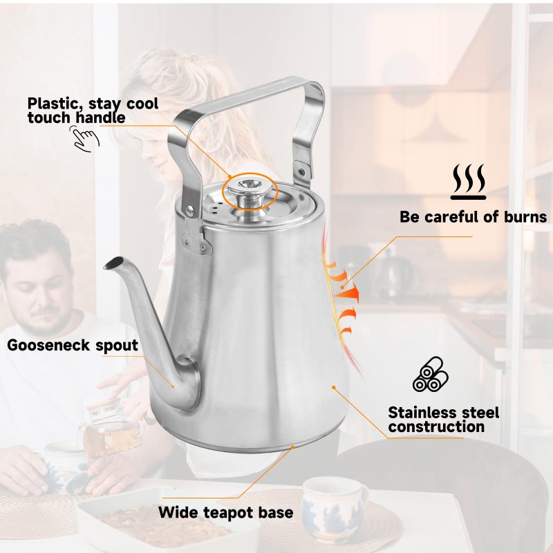 GURUDAR 68OZ/2000ML Stainless Steel Teapot with Removable Infuser for Loose Leaf & Tea Bags, Stovetop Safe Tea Maker Water Kettle for Home Kitchen Hotel Restaurant Outdoor, Silver - Image 5