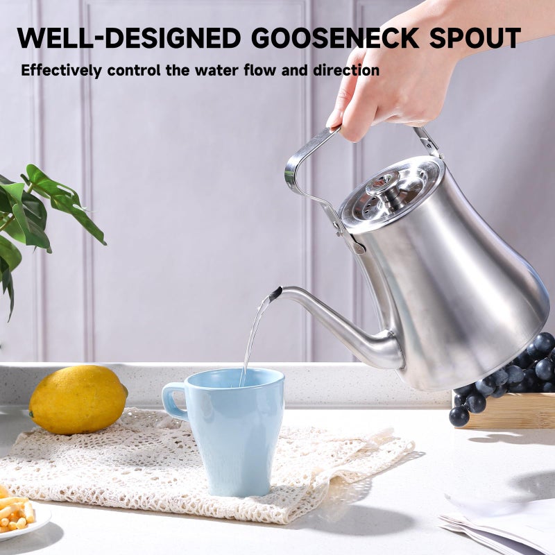 GURUDAR 68OZ/2000ML Stainless Steel Teapot with Removable Infuser for Loose Leaf & Tea Bags, Stovetop Safe Tea Maker Water Kettle for Home Kitchen Hotel Restaurant Outdoor, Silver - Image 3