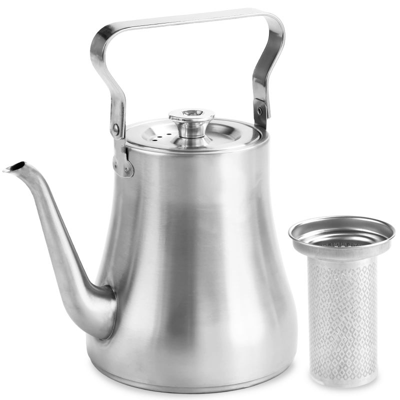 GURUDAR 68OZ/2000ML Stainless Steel Teapot with Removable Infuser for Loose Leaf & Tea Bags, Stovetop Safe Tea Maker Water Kettle for Home Kitchen Hotel Restaurant Outdoor, Silver - Image 1