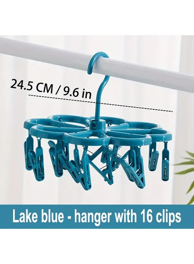 Heavy Duty Blue Plastic Over The Toilet Laundry Drying Rack With 16 Clips - Image 1