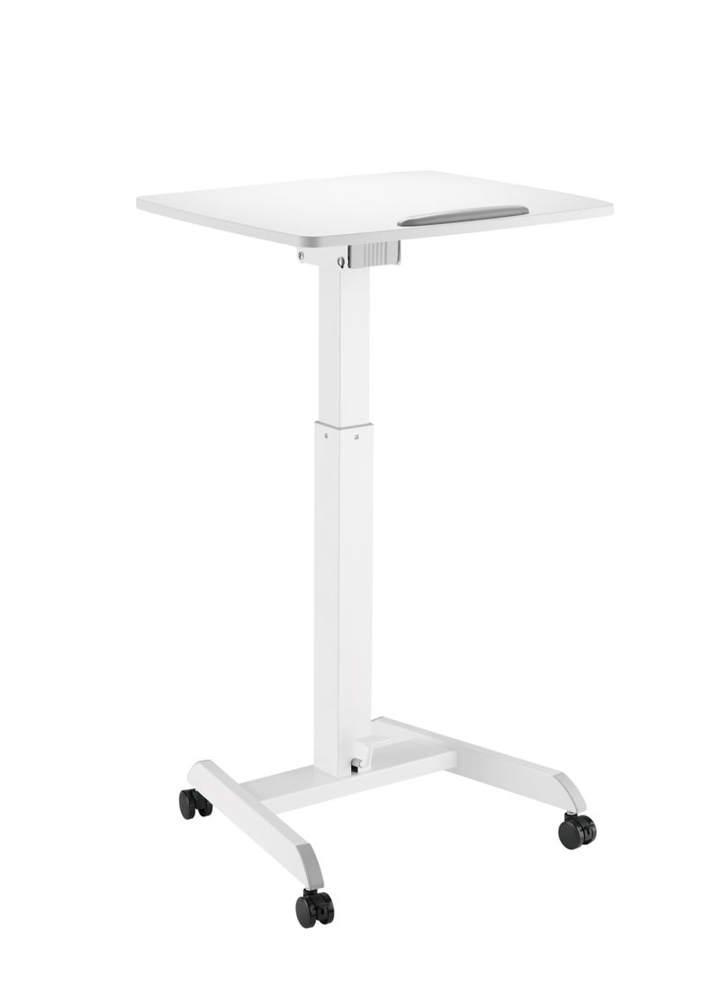 Skill Tech Skilltech SH WS07 Height Adjustable Mobile Workstation with Casters | Sit-Stand Desk with Tiltable Desktop (0°-30°) | Foot Pedal Height Control | White Finish - Image 4
