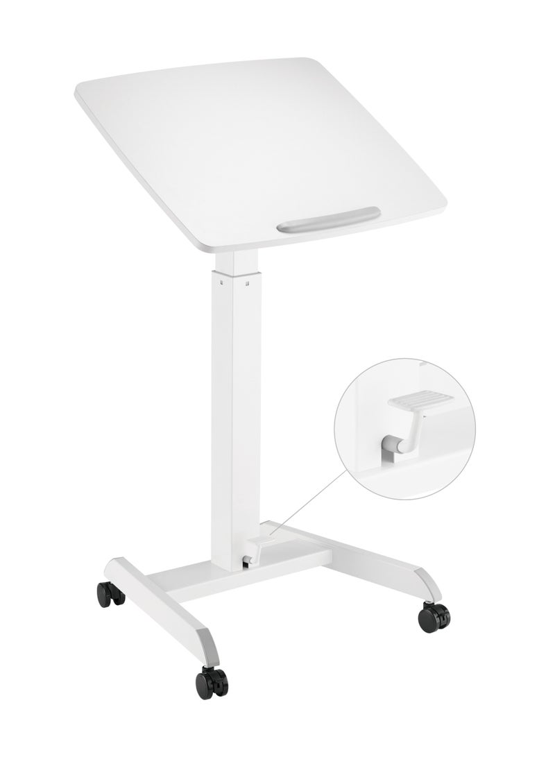 Skill Tech Skilltech SH WS07 Height Adjustable Mobile Workstation with Casters | Sit-Stand Desk with Tiltable Desktop (0°-30°) | Foot Pedal Height Control | White Finish - Image 1