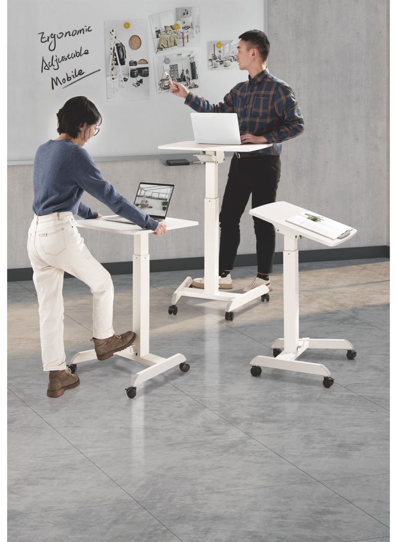 Skill Tech Skilltech SH WS07 Height Adjustable Mobile Workstation with Casters | Sit-Stand Desk with Tiltable Desktop (0°-30°) | Foot Pedal Height Control | White Finish - Image 3