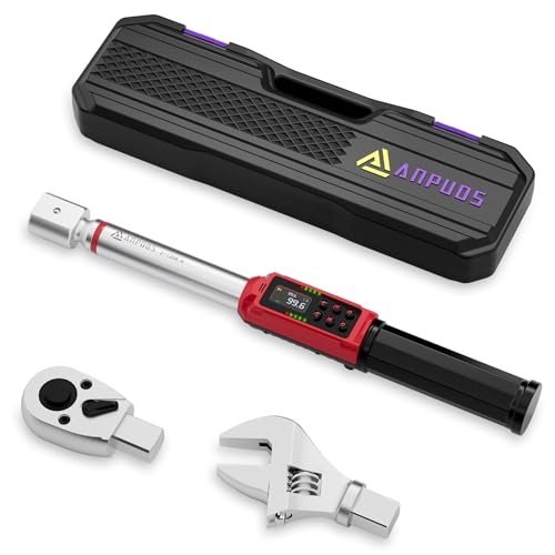 ANPUDS Adjustable Digital Torque Wrench, 1.5-99.6 Ft.lb/2-135 Nm, Hvac Torque Wrench with 45mm Jaw, 1/2 Drive Ratchet, ±1% Accuracy, Vibration, Buzzer and LED Indicator for Split AC, Moto, Car - Image 1