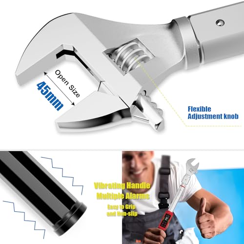 ANPUDS Adjustable Digital Torque Wrench, 1.5-99.6 Ft.lb/2-135 Nm, Hvac Torque Wrench with 45mm Jaw, 1/2 Drive Ratchet, ±1% Accuracy, Vibration, Buzzer and LED Indicator for Split AC, Moto, Car - Image 3