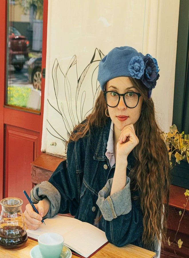 ZARSIO Denim Beret Hat for Women, French Artist Painter Beret Casual Sun Hat with Adjustable Strap - Image 3