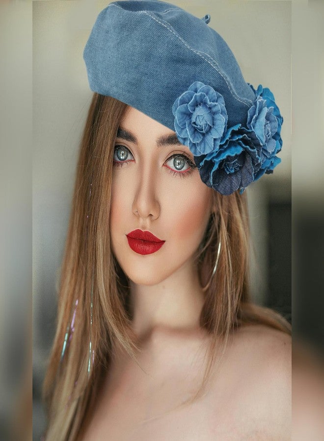ZARSIO Denim Beret Hat for Women, French Artist Painter Beret Casual Sun Hat with Adjustable Strap - Image 2