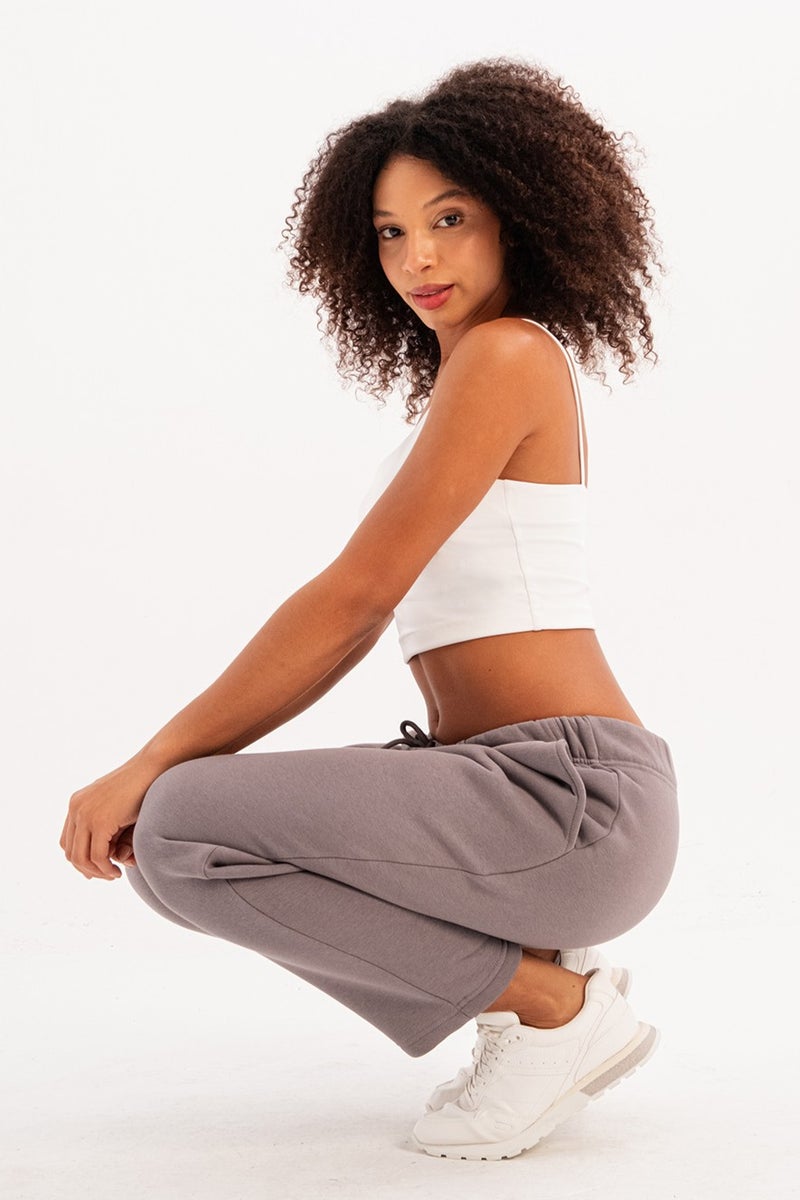 Justever Relaxed Fit Brushed Polar Fleece Grey Women's Sweatpants - Echo  - Image 4