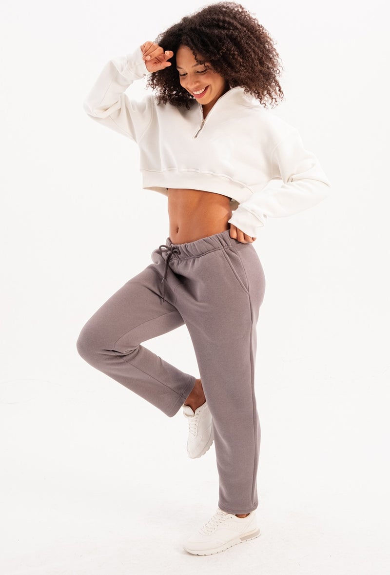 Justever Relaxed Fit Brushed Polar Fleece Grey Women's Sweatpants - Echo  - Image 5
