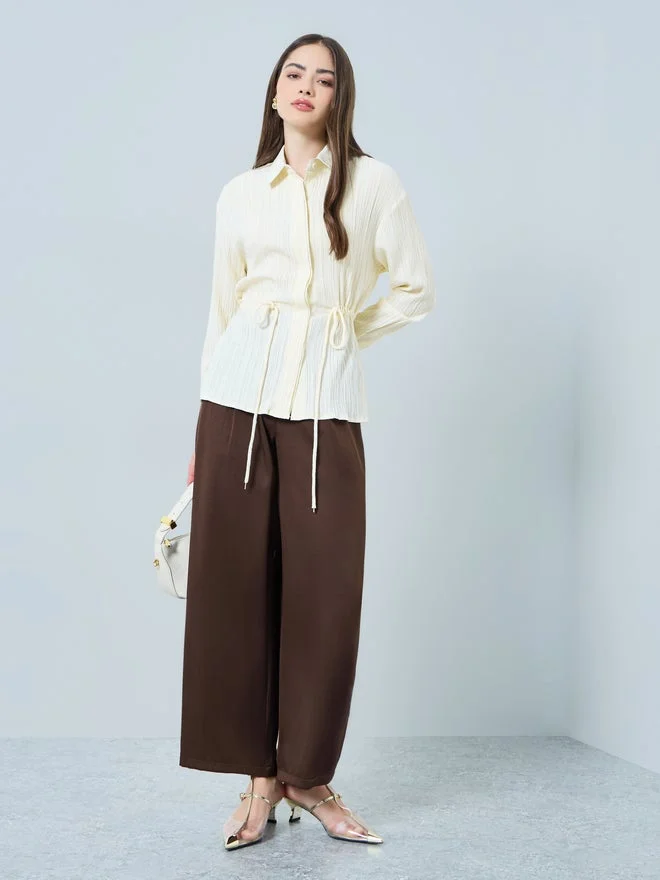 Styli Styli Off-White Long Sleeve Shirt with Drawstring Waist