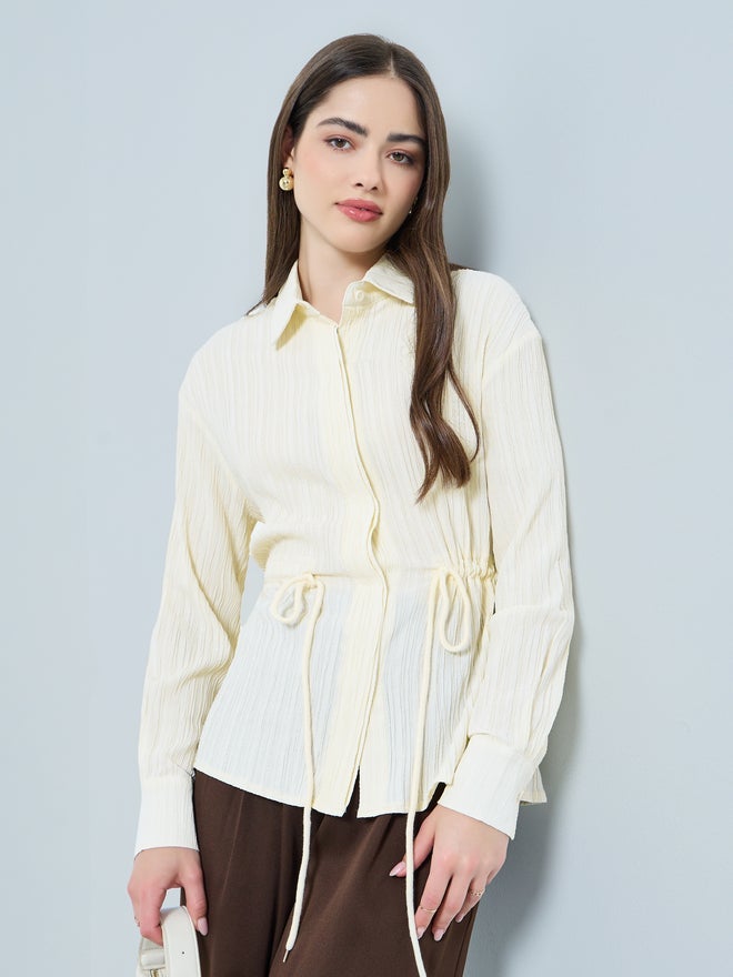 Styli Off-White Long Sleeve Shirt with Drawstring Waist - Image 1