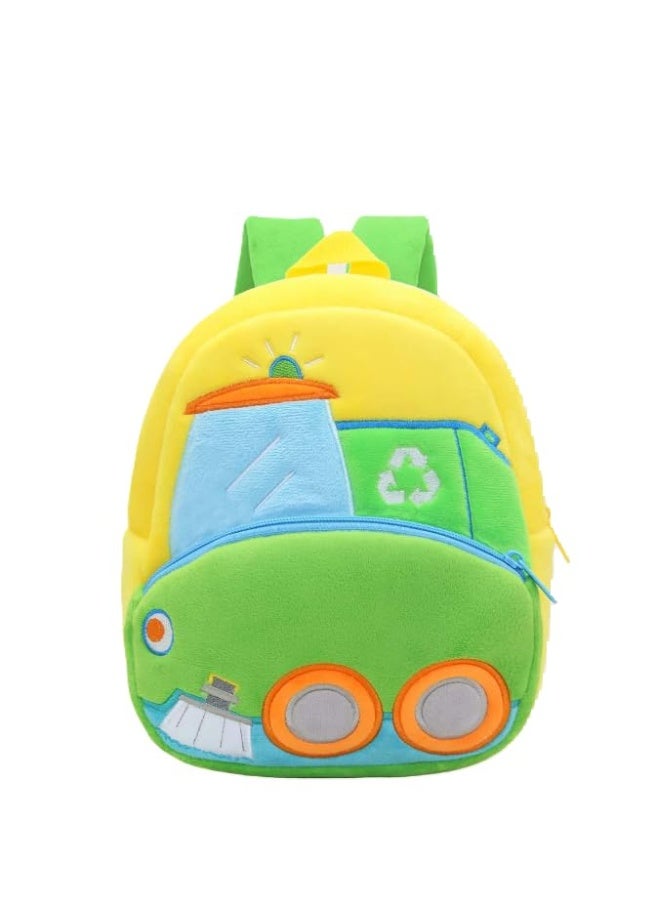 blue tree School Bag for Cute Kids for (1-6 Years), Preschool Soft Plush Clean Bus Truck for Toddlers, Embroidery Mini Backpack for Baby Childrens - Image 1
