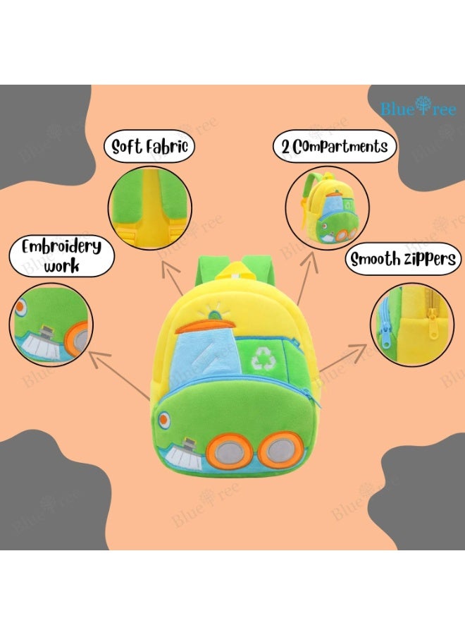 blue tree School Bag for Cute Kids for (1-6 Years), Preschool Soft Plush Clean Bus Truck for Toddlers, Embroidery Mini Backpack for Baby Childrens - Image 4