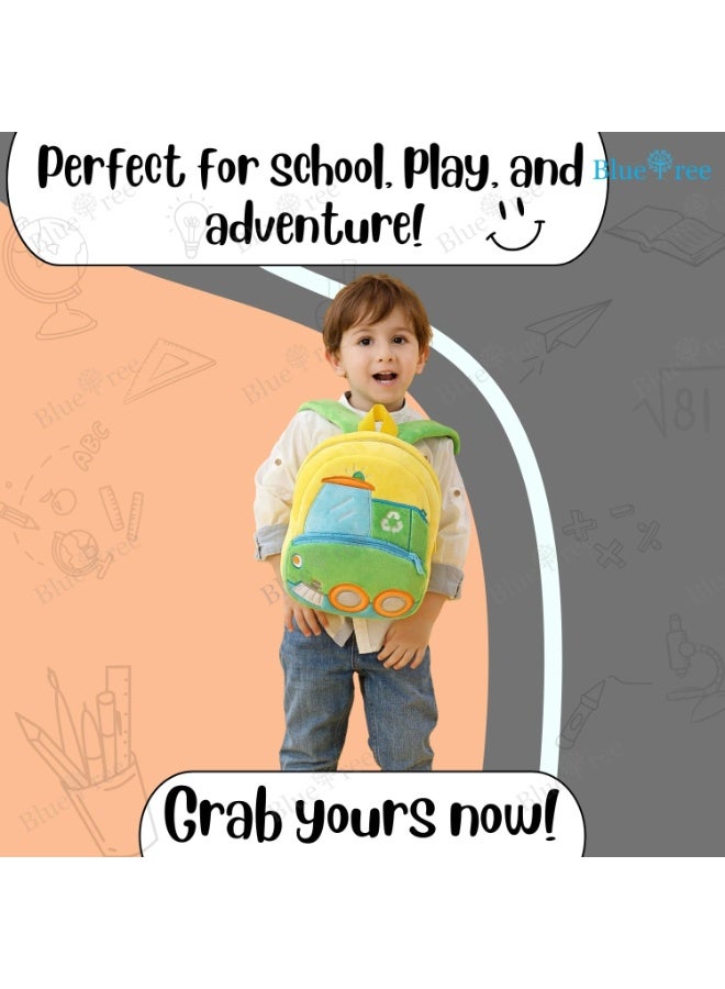 blue tree School Bag for Cute Kids for (1-6 Years), Preschool Soft Plush Clean Bus Truck for Toddlers, Embroidery Mini Backpack for Baby Childrens - Image 2