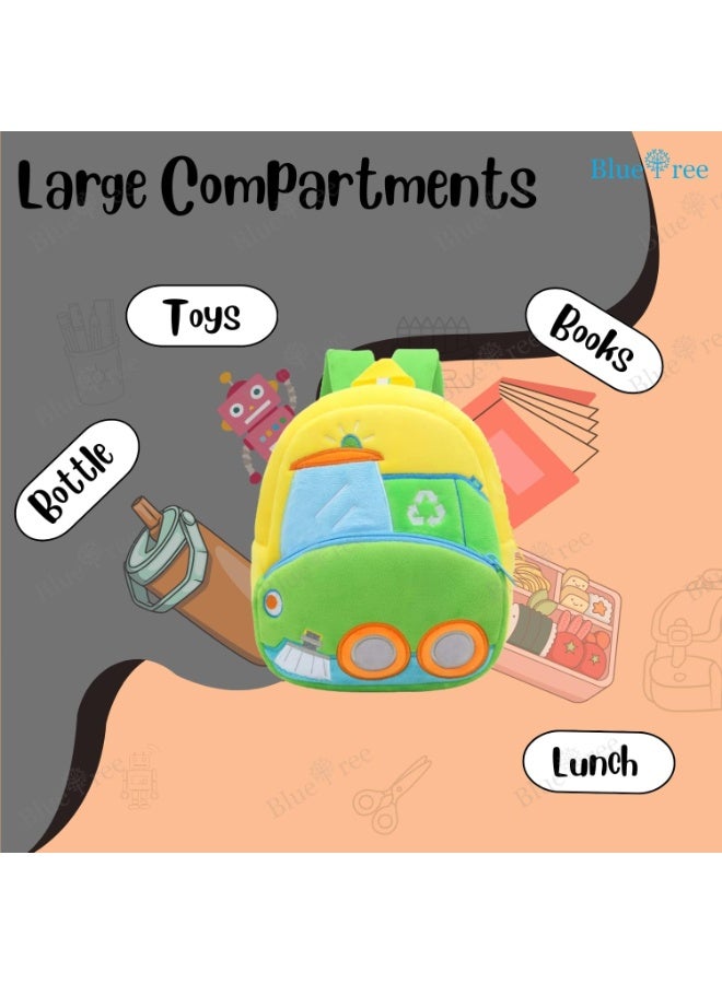 blue tree School Bag for Cute Kids for (1-6 Years), Preschool Soft Plush Clean Bus Truck for Toddlers, Embroidery Mini Backpack for Baby Childrens - Image 5