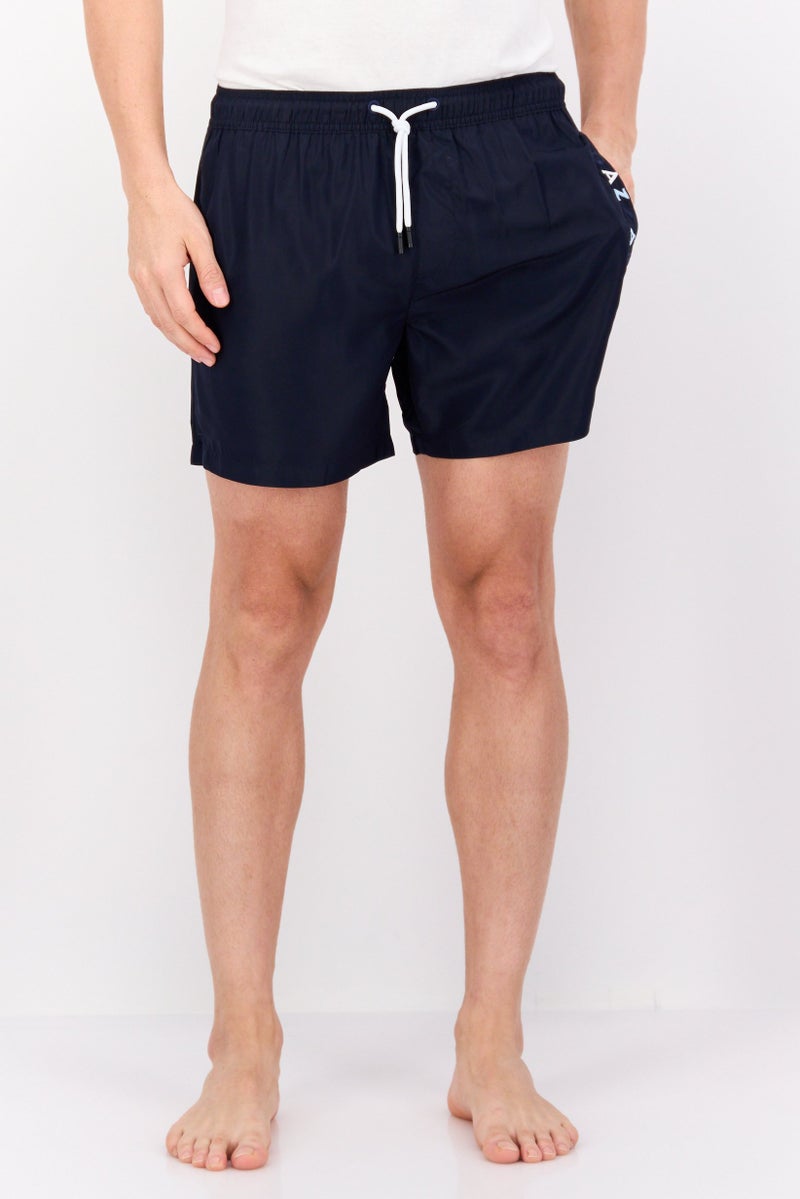 Gazzarrini Men Drawstring Embroidered Logo Swim Shorts, Navy - Image 1