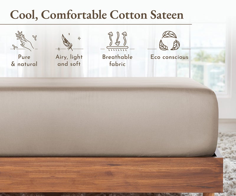 California Design Den Twin XL Fitted Sheet Only  Soft 100% Cotton Sateen  Deep Pocket  Durable All-Around Elastic  Head/Foot Side Indicators  Twin XL Bottom Sheets (Beige)