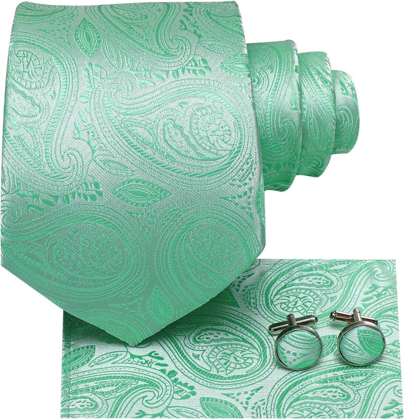 Hi-Tie Silk Paisley Ties for Men Necktie Pocket Square Cufflinks Set Foral Tie Sets Formal Business - Image 1