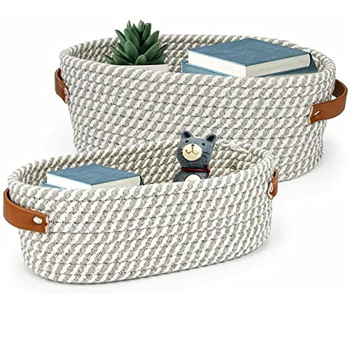 Textile and Beyond Boho Rope Storage Basket Set of 2 – Jute Organizer Box for Bookshelf, Fruits, Laundry, Toys, Gift Hampers, Baby Tray & Home Decor (Living Room, Kitchen & Washroom) - Image 1