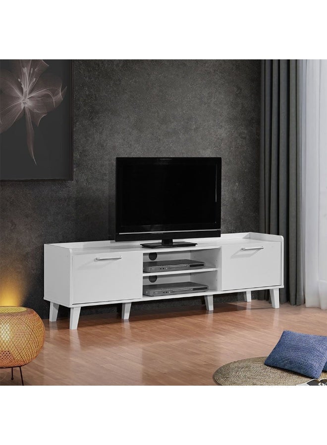 DANUBE HOME Supreme Tv Unit With 2 Doors Stylish And Modern Tv Stand For Up To 65 Inches Durable Storage Cabinet Elegant Living Room Furniture Sleek Design For Home Décor - White - Image 1