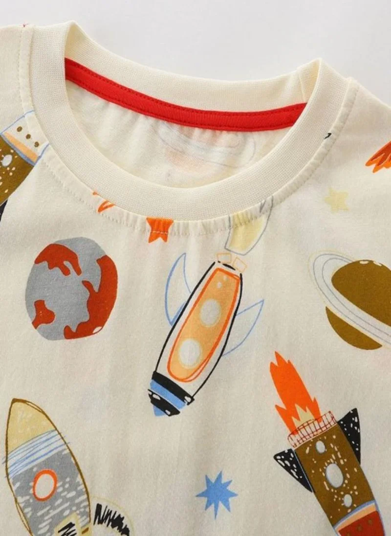 YUNIQEE Cream Conversational Printed Round Neck Cotton T-shirt