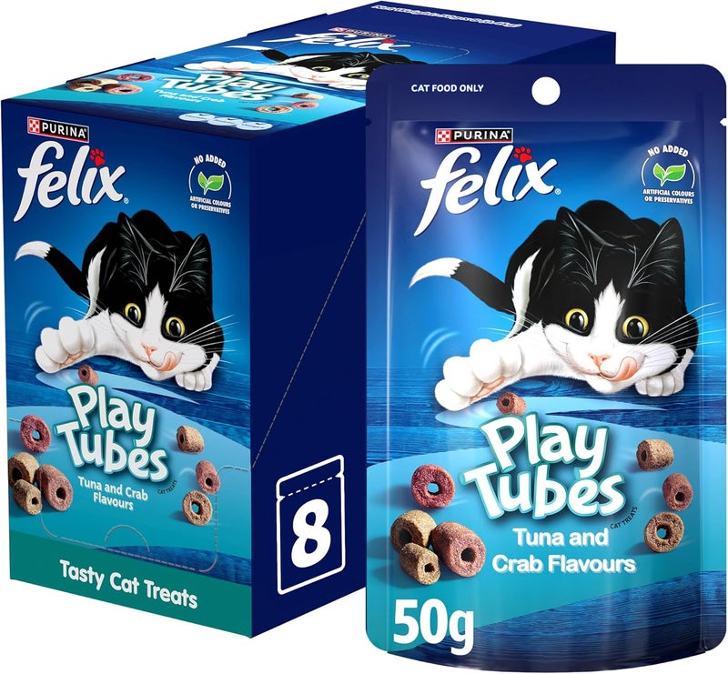 Felix Purina PlayTubes Tuna & Crab 50g, Pack of 8 - Image 1