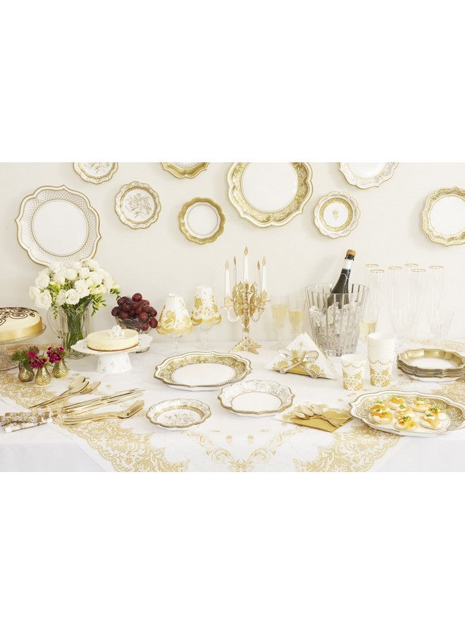 توكينج تيبلز مجموعة من ١٢ طبقًا ورقيًا متوسط الحجم من البورسلين العتيق لحفلات الزفاف، باللون الذهبي، من توكينج تابلز | ٣ تصاميم | فريدة، أنيقة، أنيقة، للاستخدام مرة واحدة | لحفلات الزفاف، والذكرى السنوية، وحفلات ما بعد الظهر، ٨ بوصات، ١٢ طبقًا - Image 4