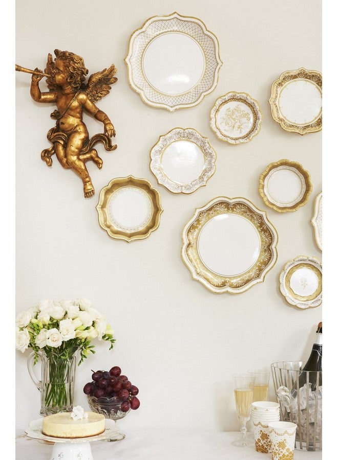توكينج تيبلز مجموعة من ١٢ طبقًا ورقيًا متوسط الحجم من البورسلين العتيق لحفلات الزفاف، باللون الذهبي، من توكينج تابلز | ٣ تصاميم | فريدة، أنيقة، أنيقة، للاستخدام مرة واحدة | لحفلات الزفاف، والذكرى السنوية، وحفلات ما بعد الظهر، ٨ بوصات، ١٢ طبقًا - Image 5