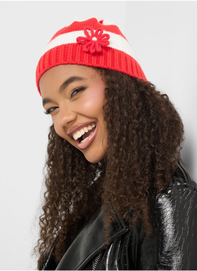 Ginger Striped Floral Winter Beanie  - Image 4