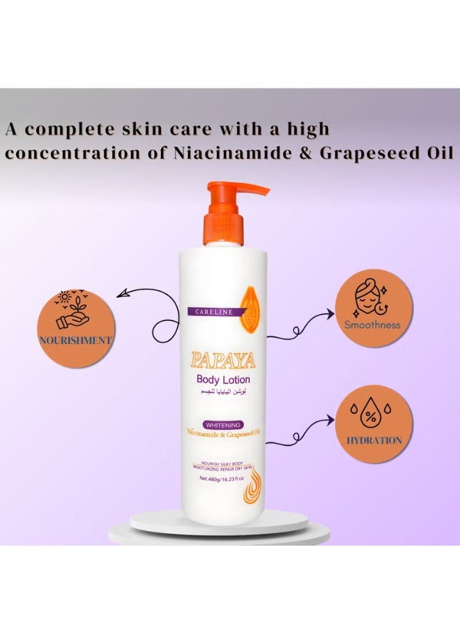 Careline Papaya Body Lotion Whitening Niacinamide & Grapeseed Oil 480g - Image 3