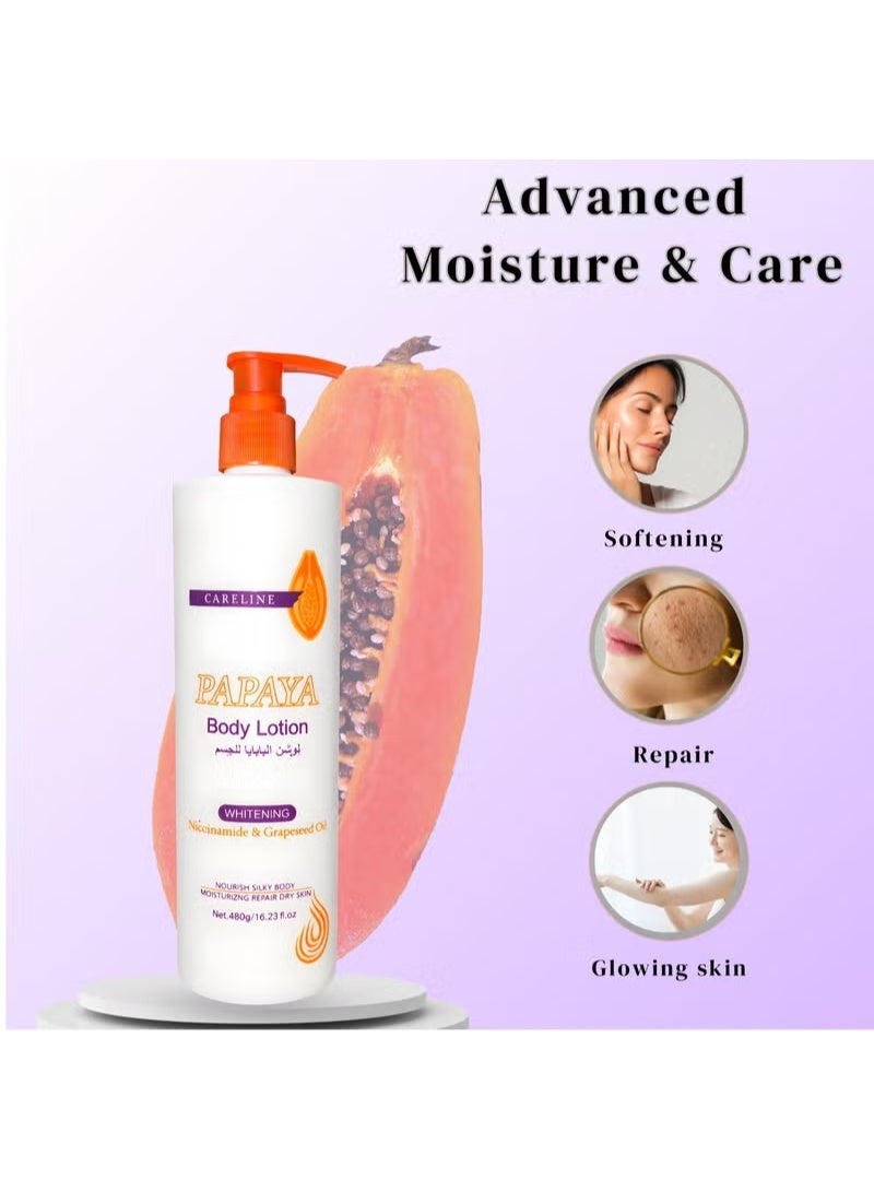 Careline Papaya Body Lotion Whitening Niacinamide & Grapeseed Oil 480g - Image 4